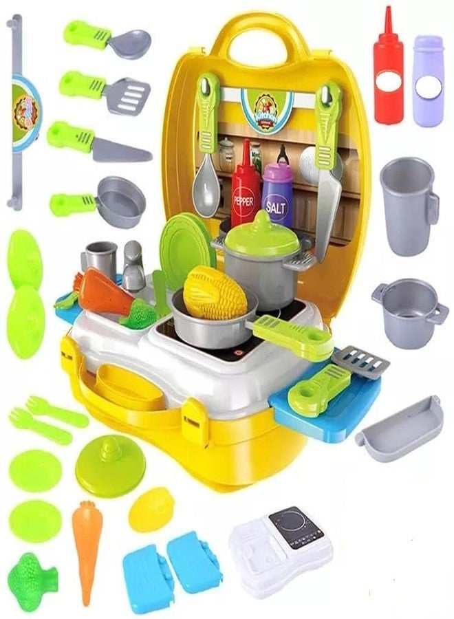 Space Enterprises Kitchen Set for Kids Girls | Plastic Suitcase | 26 Pieces | Pretend and Play | Best Birthday and Return Gift | Non Toxic | Yellow Colour - Image 4